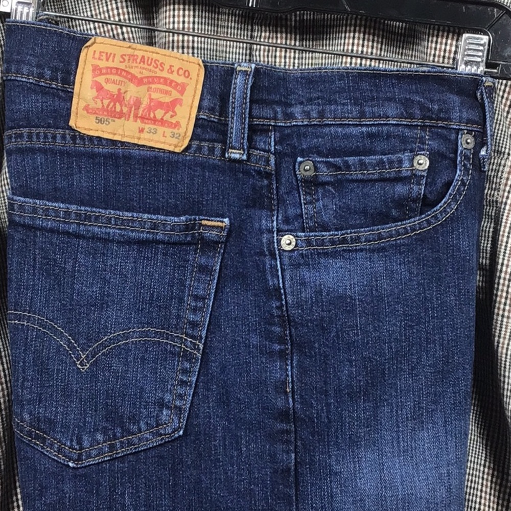 🐎 Levi’s 505 Regular Straight Leg Zip Front 33 X 32 Denim Blue Jeans - Picture 8 of 9